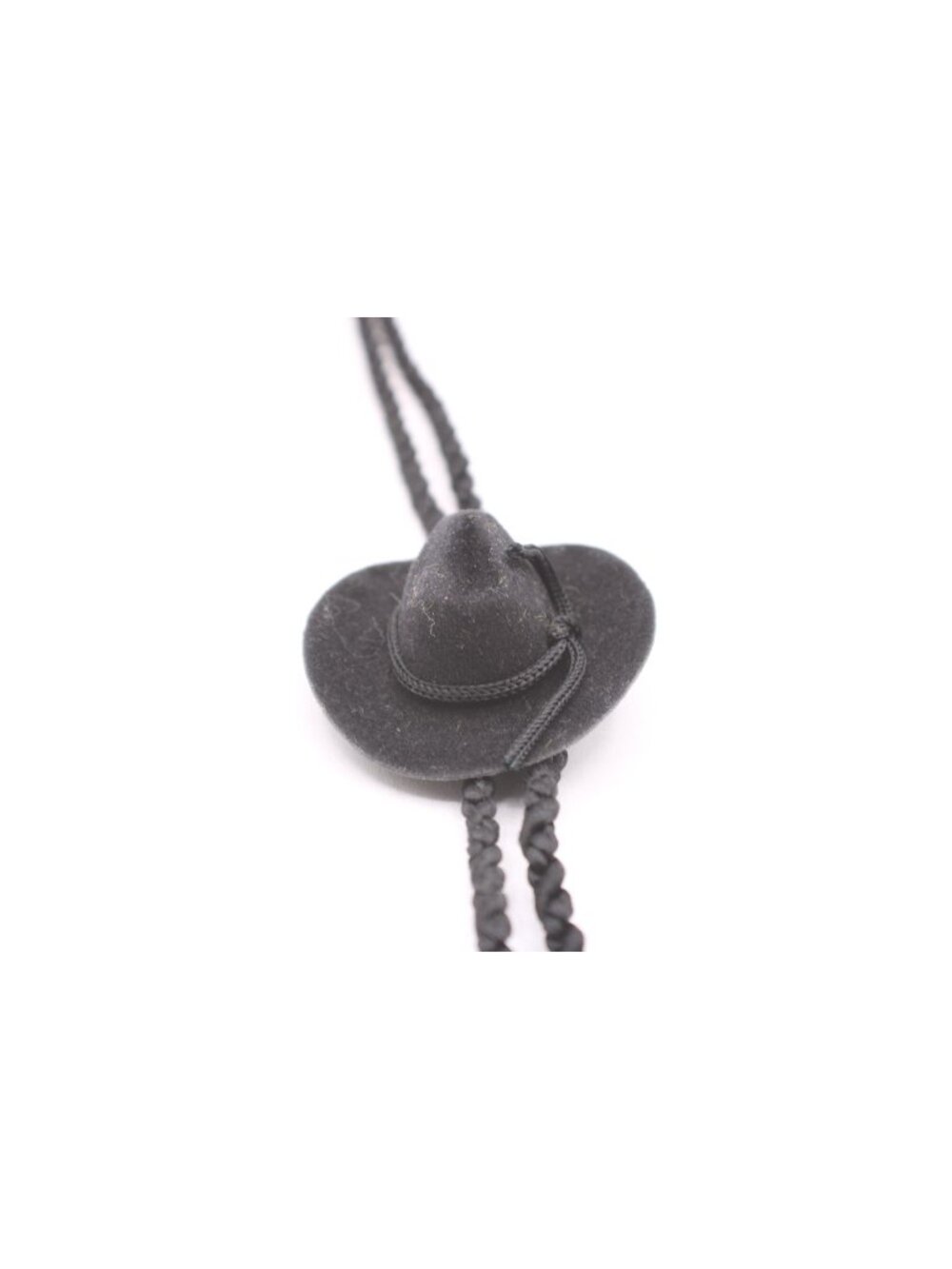 Black Felt Cowboy Hat Bolo Tie Nylon Braid Cord Silver-Tone Ornate Tips Western